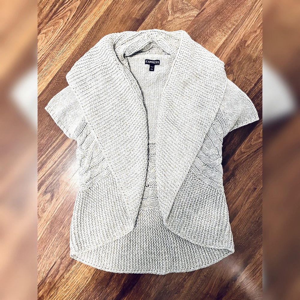 EXPRESS Cotton Waterfall Collar Open Front Short Sleeve Cardigan